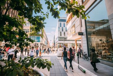 Stockholm, Sweden. Tourists People Walking In Famous...